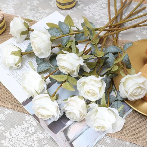 Nubry Artificial Vintage Silk Rose Flower Bouquet 10pcs Fake Roses Long Stem Artificial Roses for Home Kitchen Wendding Decorations in Saudi Arabia