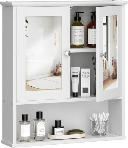 Shintenchi Bathroom Cabinet with Mirror, Wood Medicine Cabinet with Adjustable Shelf, Wall Mount Cabinet Storage, Cupboard, White in Saudi Arabia