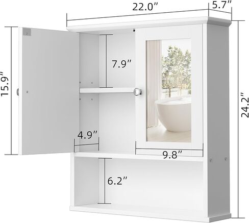 Shintenchi Bathroom Cabinet with Mirror, Wood Medicine Cabinet with Adjustable Shelf, Wall Mount Cabinet Storage, Cupboard, White in Saudi Arabia