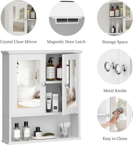 Shintenchi Bathroom Cabinet with Mirror, Wood Medicine Cabinet with Adjustable Shelf, Wall Mount Cabinet Storage, Cupboard, White in Saudi Arabia