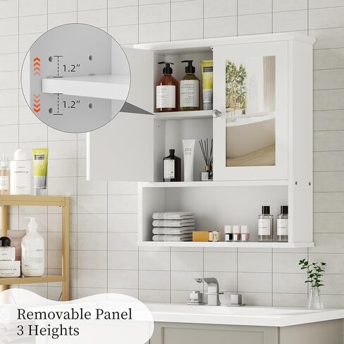 Shintenchi Bathroom Cabinet with Mirror, Wood Medicine Cabinet with Adjustable Shelf, Wall Mount Cabinet Storage, Cupboard, White in Saudi Arabia