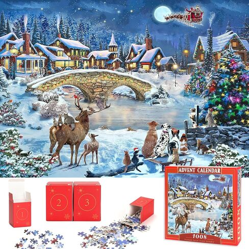Advent Calendar 2024 Christmas Jigsaw Puzzles - 24 Boxes 1008 Pieces Puzzle Countdown Calendar Puzzle for Kids and Adults, Fun Christmas Game Gifts for Home Xmas Decorations in Saudi Arabia