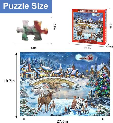 Advent Calendar 2024 Christmas Jigsaw Puzzles - 24 Boxes 1008 Pieces Puzzle Countdown Calendar Puzzle for Kids and Adults, Fun Christmas Game Gifts for Home Xmas Decorations in Saudi Arabia
