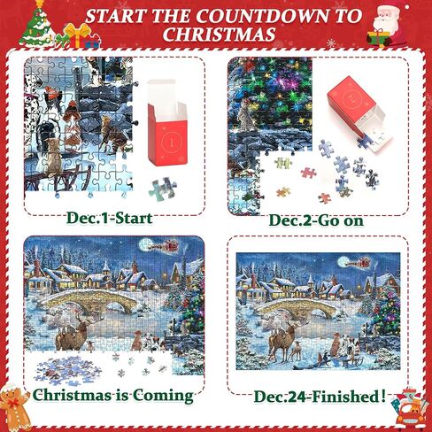 Advent Calendar 2024 Christmas Jigsaw Puzzles - 24 Boxes 1008 Pieces Puzzle Countdown Calendar Puzzle for Kids and Adults, Fun Christmas Game Gifts for Home Xmas Decorations in Saudi Arabia