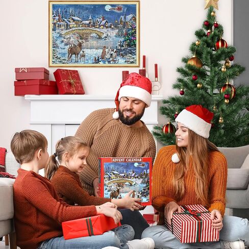 Advent Calendar 2024 Christmas Jigsaw Puzzles - 24 Boxes 1008 Pieces Puzzle Countdown Calendar Puzzle for Kids and Adults, Fun Christmas Game Gifts for Home Xmas Decorations in Saudi Arabia