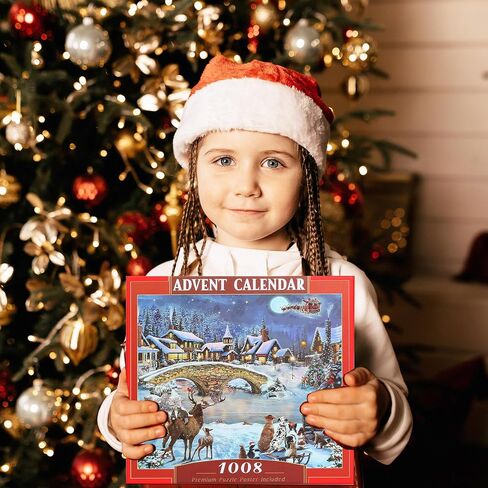 Advent Calendar 2024 Christmas Jigsaw Puzzles - 24 Boxes 1008 Pieces Puzzle Countdown Calendar Puzzle for Kids and Adults, Fun Christmas Game Gifts for Home Xmas Decorations in Saudi Arabia