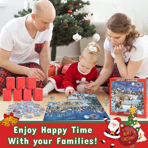 Advent Calendar 2024 Christmas Jigsaw Puzzles - 24 Boxes 1008 Pieces Puzzle Countdown Calendar Puzzle for Kids and Adults, Fun Christmas Game Gifts for Home Xmas Decorations in Saudi Arabia