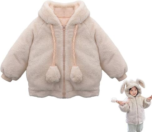 AiWMGL 1T 2T Kids Girls Winter Warm Coats Jacket Clothes Outwear Overcoat Ear Hooded Faux Fur Thicken Fleece Baby Snowsuit Toddler in Saudi Arabia