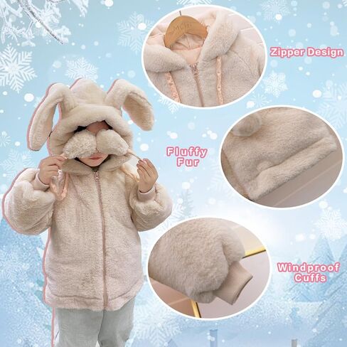 AiWMGL 1T 2T Kids Girls Winter Warm Coats Jacket Clothes Outwear Overcoat Ear Hooded Faux Fur Thicken Fleece Baby Snowsuit Toddler in Saudi Arabia