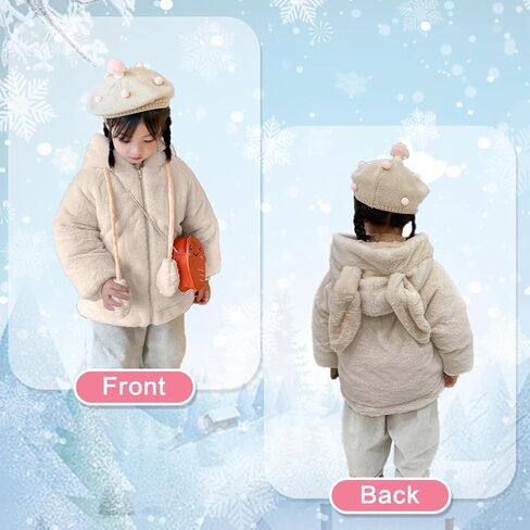 AiWMGL 1T 2T Kids Girls Winter Warm Coats Jacket Clothes Outwear Overcoat Ear Hooded Faux Fur Thicken Fleece Baby Snowsuit Toddler in Saudi Arabia