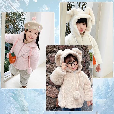 AiWMGL 1T 2T Kids Girls Winter Warm Coats Jacket Clothes Outwear Overcoat Ear Hooded Faux Fur Thicken Fleece Baby Snowsuit Toddler in Saudi Arabia
