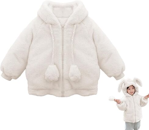 AiWMGL 1T 2T Kids Girls Winter Warm Coats Jacket Clothes Outwear Overcoat Ear Hooded Faux Fur Thicken Fleece Baby Snowsuit Toddler in Saudi Arabia