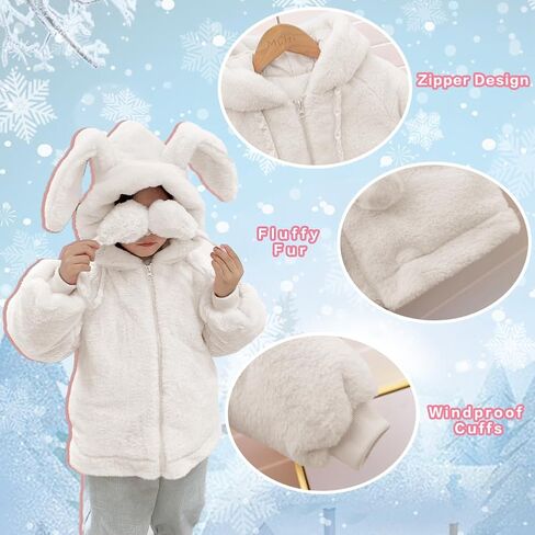 AiWMGL 1T 2T Kids Girls Winter Warm Coats Jacket Clothes Outwear Overcoat Ear Hooded Faux Fur Thicken Fleece Baby Snowsuit Toddler in Saudi Arabia