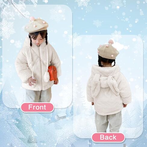 AiWMGL 1T 2T Kids Girls Winter Warm Coats Jacket Clothes Outwear Overcoat Ear Hooded Faux Fur Thicken Fleece Baby Snowsuit Toddler in Saudi Arabia