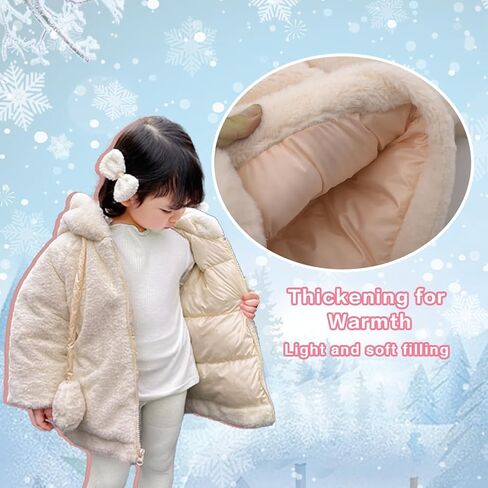 AiWMGL 1T 2T Kids Girls Winter Warm Coats Jacket Clothes Outwear Overcoat Ear Hooded Faux Fur Thicken Fleece Baby Snowsuit Toddler in Saudi Arabia