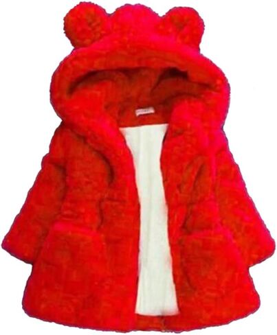 AiWMGL 1T 2T Kids Girls Winter Warm Coats Jacket Clothes Outwear Overcoat Ear Hooded Faux Fur Thicken Fleece Baby Snowsuit Toddler in Kuwait