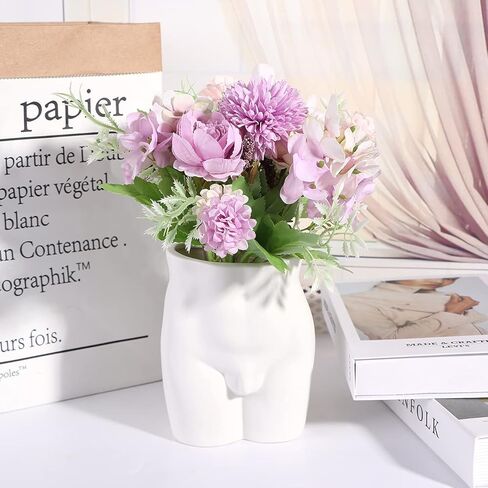 مزهرية للزهور - مزهرية سيراميك على شكل جسم فني لديكور المنزل، 6 بوصة، أبيض مطفي in Kuwait