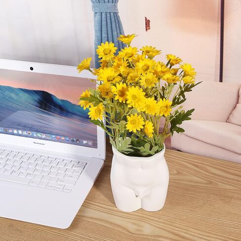 مزهرية للزهور - مزهرية سيراميك على شكل جسم فني لديكور المنزل، 6 بوصة، أبيض مطفي in Kuwait