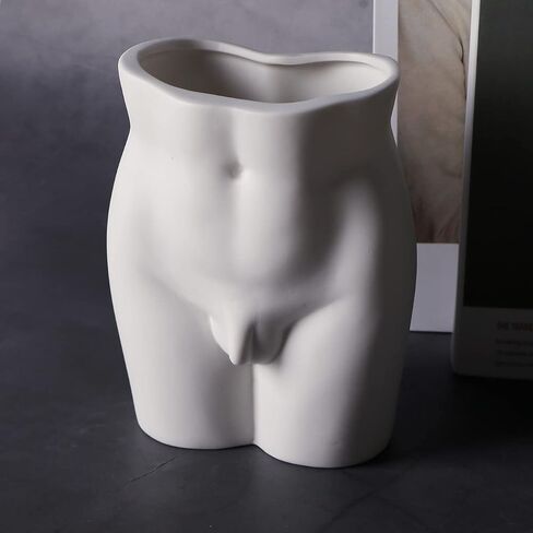 مزهرية للزهور - مزهرية سيراميك على شكل جسم فني لديكور المنزل، 6 بوصة، أبيض مطفي in Kuwait