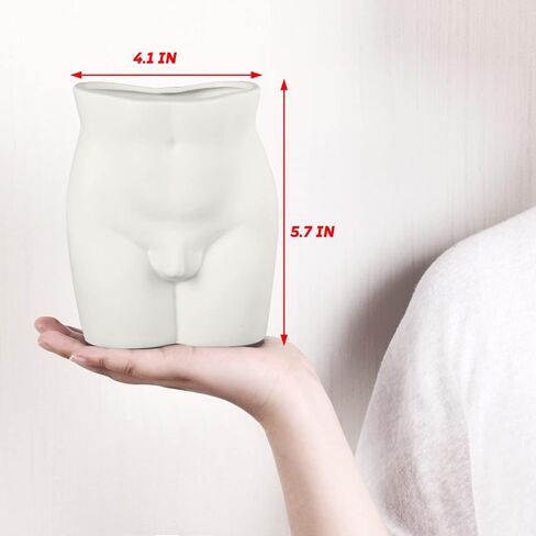 مزهرية للزهور - مزهرية سيراميك على شكل جسم فني لديكور المنزل، 6 بوصة، أبيض مطفي in Kuwait