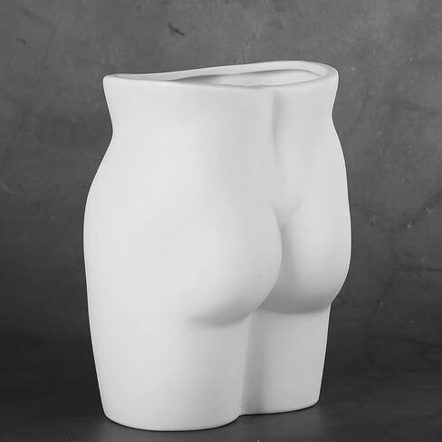 مزهرية للزهور - مزهرية سيراميك على شكل جسم فني لديكور المنزل، 6 بوصة، أبيض مطفي in Kuwait