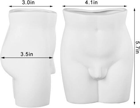 مزهرية للزهور - مزهرية سيراميك على شكل جسم فني لديكور المنزل، 6 بوصة، أبيض مطفي in Kuwait