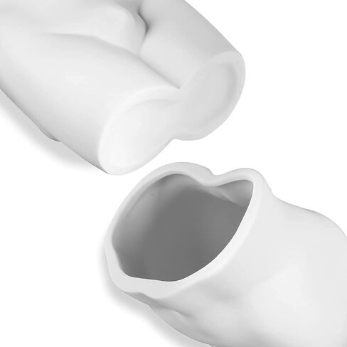 مزهرية للزهور - مزهرية سيراميك على شكل جسم فني لديكور المنزل، 6 بوصة، أبيض مطفي in Kuwait