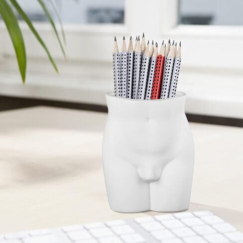 مزهرية للزهور - مزهرية سيراميك على شكل جسم فني لديكور المنزل، 6 بوصة، أبيض مطفي in Kuwait