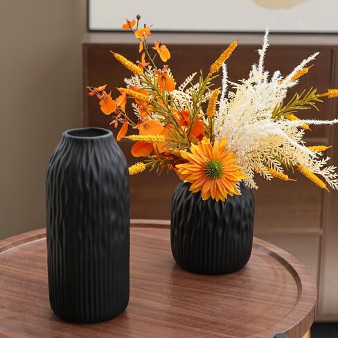 Ceramic Black Vases Home Decor, Modern Vases for Dried Flowers Pampas Grass, Large Matt Vases for Decor Living Room Tables, 9 inch in Saudi Arabia