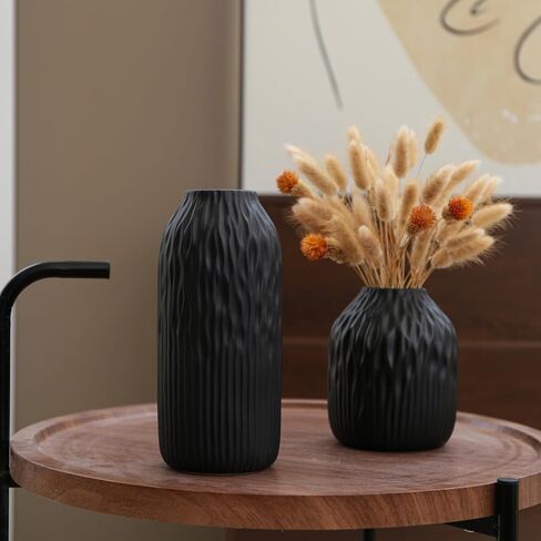 Ceramic Black Vases Home Decor, Modern Vases for Dried Flowers Pampas Grass, Large Matt Vases for Decor Living Room Tables, 9 inch in Saudi Arabia