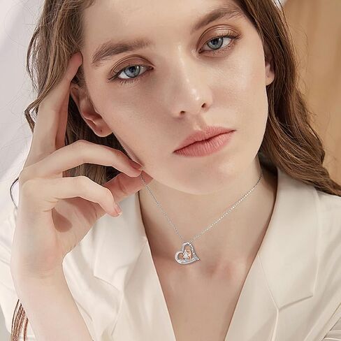 BETHZA Dog and Girl Necklace for Women, S925 Sterling Silver Natural Turquoise Heart Pendant Necklace for Dog Lovers Jewelry Birthday Gifts for Women Mom Wife Girlfriend, Sterling Silver, Turquoise in Kuwait