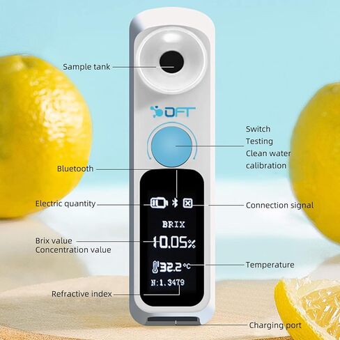 مقياس انكسار مستوى السُكَّر بتقنية Bluetooth مع ATC، مقياس انكسار رقمي 3 في 1 لمستوى السُكَّر/TDS/الملوحة، نطاق من 0 إلى 55% من مقياس السُكَّر، الدقة ± 0.1% in Kuwait