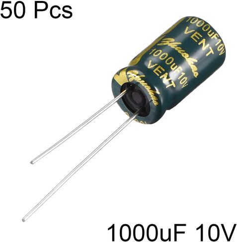 uxcell Aluminum Radial Electrolytic Capacitor Low ESR Green with 1000uF 10V 105 Celsius Life 3000H 8 x 14 mm High Ripple Current,Low Impedance 50pcs in Saudi Arabia