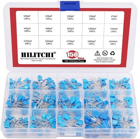 Hilitchi 150 قطعة [1KV / 100pF إلى 10000pF] مجموعة متنوعة من مكثفات السيراميك عالية الجهد DIP - 15 قيمة in Kuwait