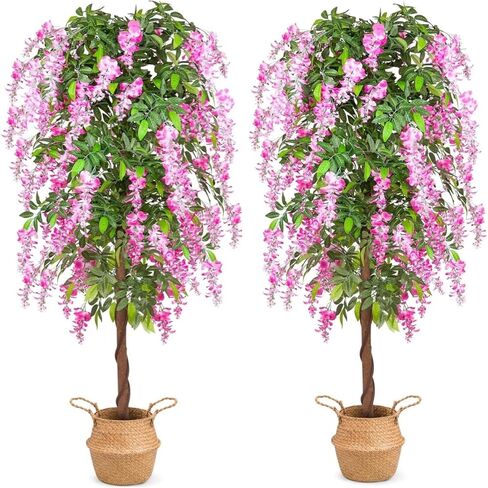 6ft Artificial Plants, Blooming Wisteria Tree with Woven Seagrass Basket for Indoor Home Decor Office Living Room Porch Patio Perfect Housewarming Gift in Kuwait