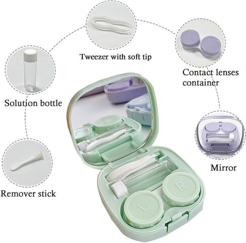 Contact Lens Case, Travel Size Cute Colored Contact Lenses Applicator Removal Tool Kit with Mirror Solution Bottle for Daily Care Fit Soft Lens Hard Lens Colored Lens RGP Lens OK Lens in Saudi Arabia