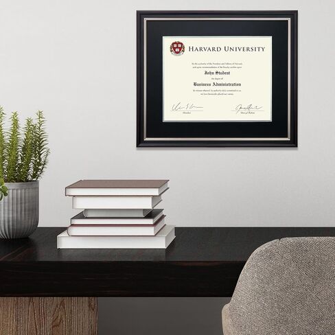 EXCELLO GLOBAL PRODUCTS Photo Document Frame: 11" x 14" with Double Mat Graduation Diploma Certificate Holder Wall Frame (Brown/Burgundy) in Kuwait