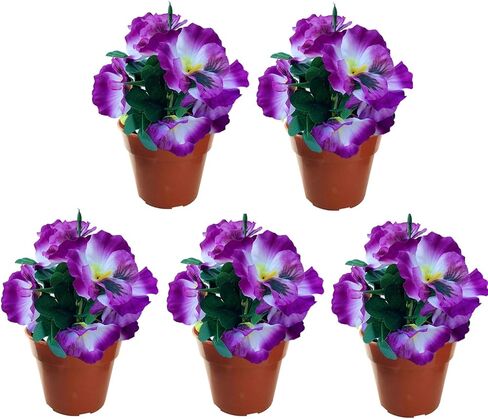 Artificial ​Pansy Flowers - Fake Plants for Outdoor ​or​ Indoor Use - Faux Flower Decorations ​with Fade Resistant Colour - POTS NOT Included (5 Pack - Purple) in Saudi Arabia