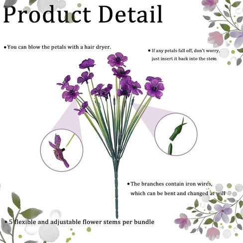 10PCS Artificial Flowers Outdoor,Fake Flowers,Faux Flowers,Faux Artificial Plants Shrubs Bulk,Artificial Plants for Home Garden Wedding Farmhouse Porch Window Decoration (Purple) in Saudi Arabia