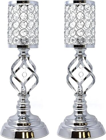 Allgala 14" Crystal Cylinder Tealight Votive Decorative Candle Holder (Gold 2PK) in Saudi Arabia