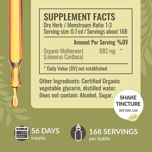 HERBAMAMA Motherwort Tincture - Calming Drops for Women's Wellness - Motherwort Herb Extract Vegan Women's Supplements - Alcohol & Sugar-Free, 56-Day Supply in Kuwait