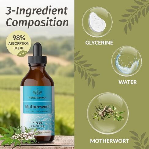 HERBAMAMA Motherwort Tincture - Calming Drops for Women's Wellness - Motherwort Herb Extract Vegan Women's Supplements - Alcohol & Sugar-Free, 56-Day Supply in Kuwait
