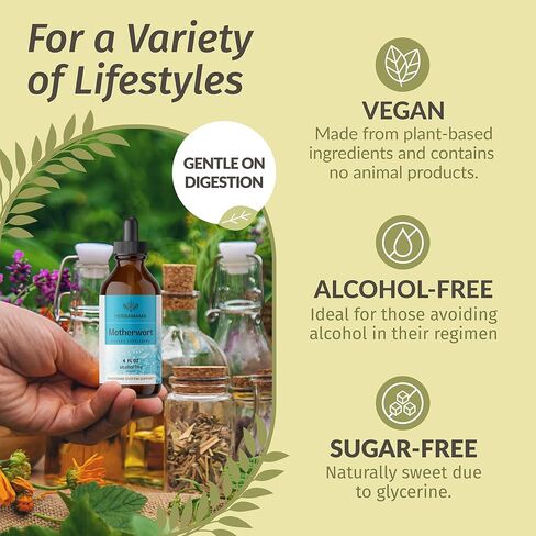 HERBAMAMA Motherwort Tincture - Calming Drops for Women's Wellness - Motherwort Herb Extract Vegan Women's Supplements - Alcohol & Sugar-Free, 56-Day Supply in Kuwait