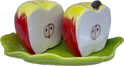 Ceramic Fruit Salt and Pepper Shakers, Set of 2 | Spice Dispenser Storage Canisters-Apple in Saudi Arabia