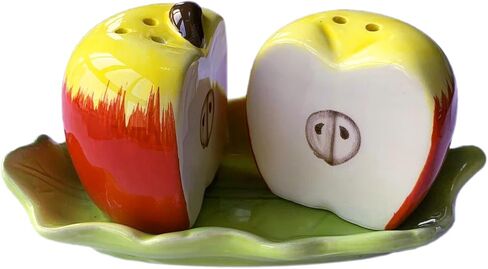 Ceramic Fruit Salt and Pepper Shakers, Set of 2 | Spice Dispenser Storage Canisters-Apple in Saudi Arabia