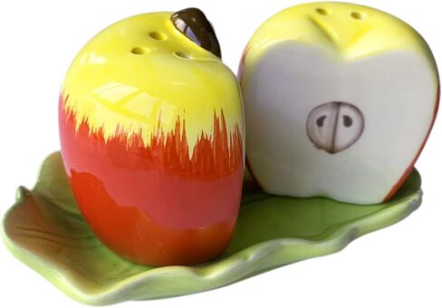 Ceramic Fruit Salt and Pepper Shakers, Set of 2 | Spice Dispenser Storage Canisters-Apple in Saudi Arabia