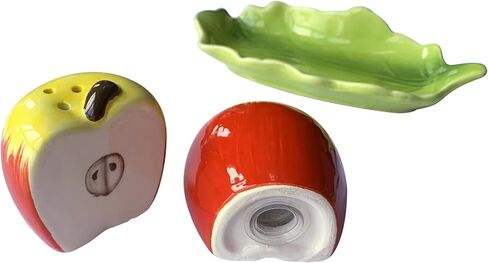 Ceramic Fruit Salt and Pepper Shakers, Set of 2 | Spice Dispenser Storage Canisters-Apple in Saudi Arabia