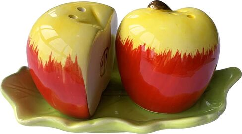 Ceramic Fruit Salt and Pepper Shakers, Set of 2 | Spice Dispenser Storage Canisters-Apple in Saudi Arabia