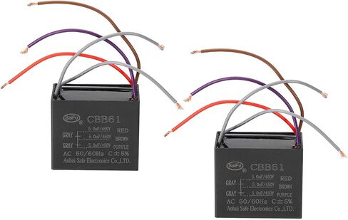 PATIKIL 5uF+5uF+5uF 450 V CBB61 Capacitor, 2Pcs Ceiling Fan Capacitor Motor Starting Capacitor Metalized Polypropylene Film Capacitors for Ceiling Fan Motor, Black in Saudi Arabia