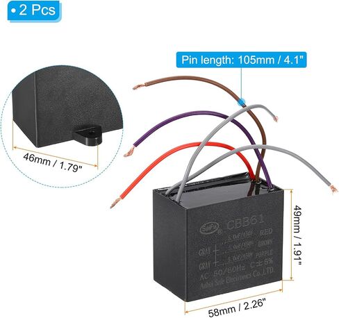 PATIKIL 5uF+5uF+5uF 450 V CBB61 Capacitor, 2Pcs Ceiling Fan Capacitor Motor Starting Capacitor Metalized Polypropylene Film Capacitors for Ceiling Fan Motor, Black in Saudi Arabia